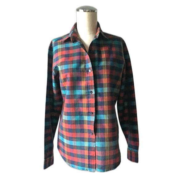 Miss B Jewel Tone Red Teal Plaid Long Sleeve Button-Front Shirt - Size 11/12 - Picture 3 of 9